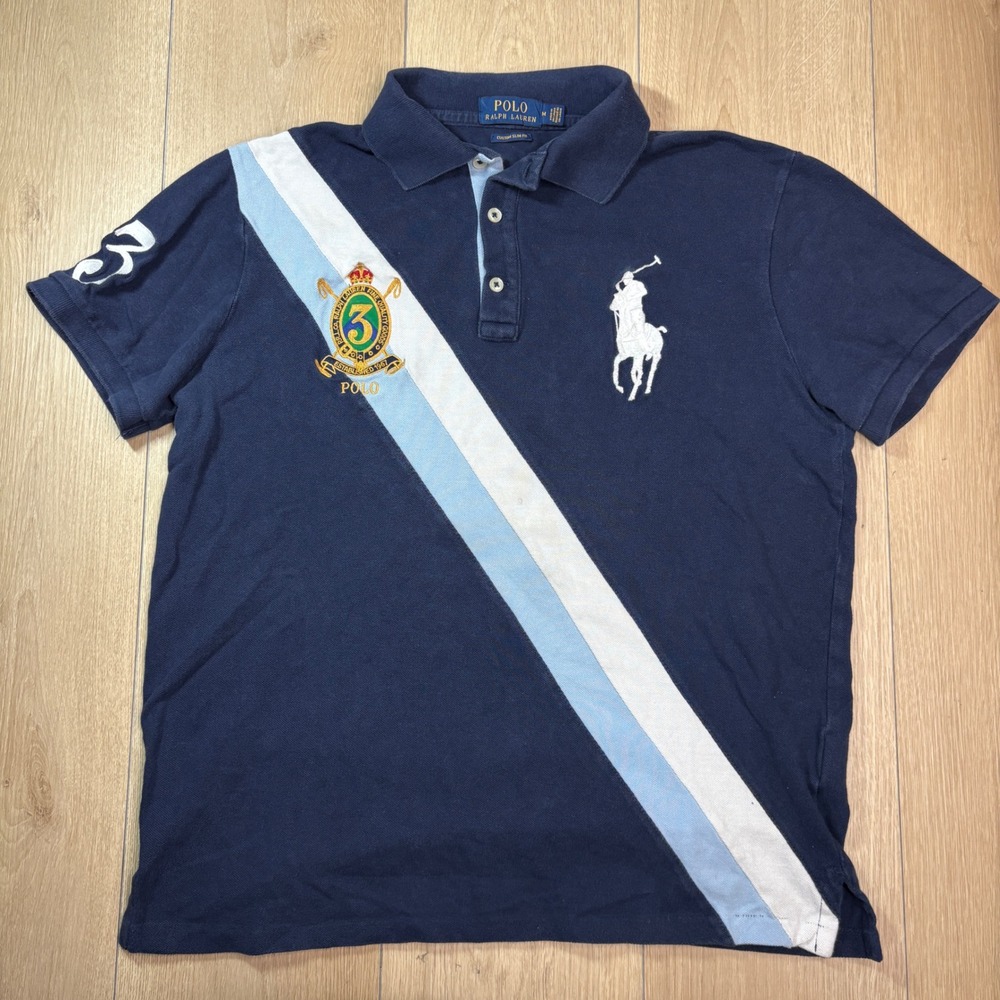 Polo Ralph Lauren Navy Big Pony Crest Sash Custom Slim Fit Polo Shirt Medium